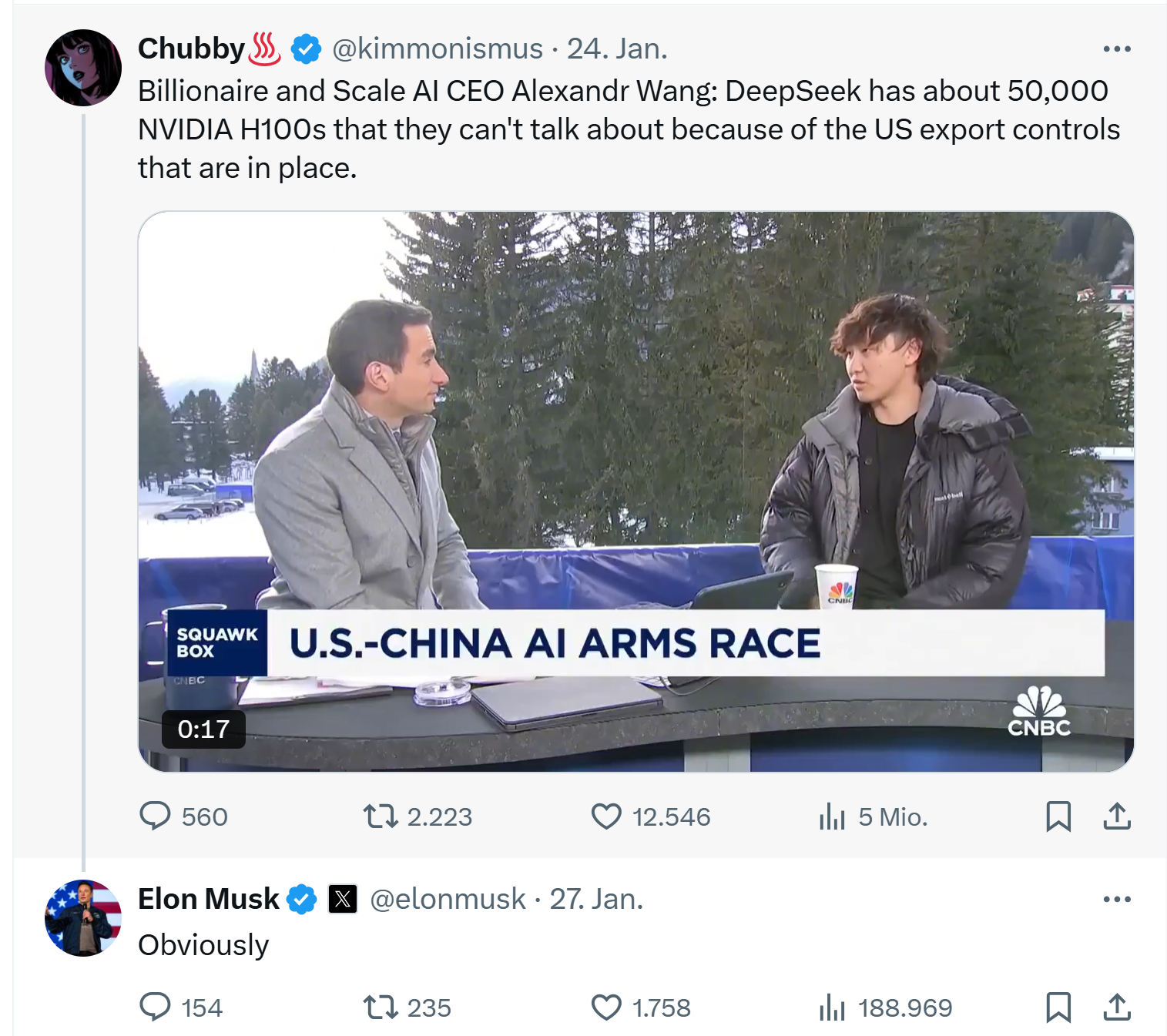 Tweet Elon Musk DeepSeek